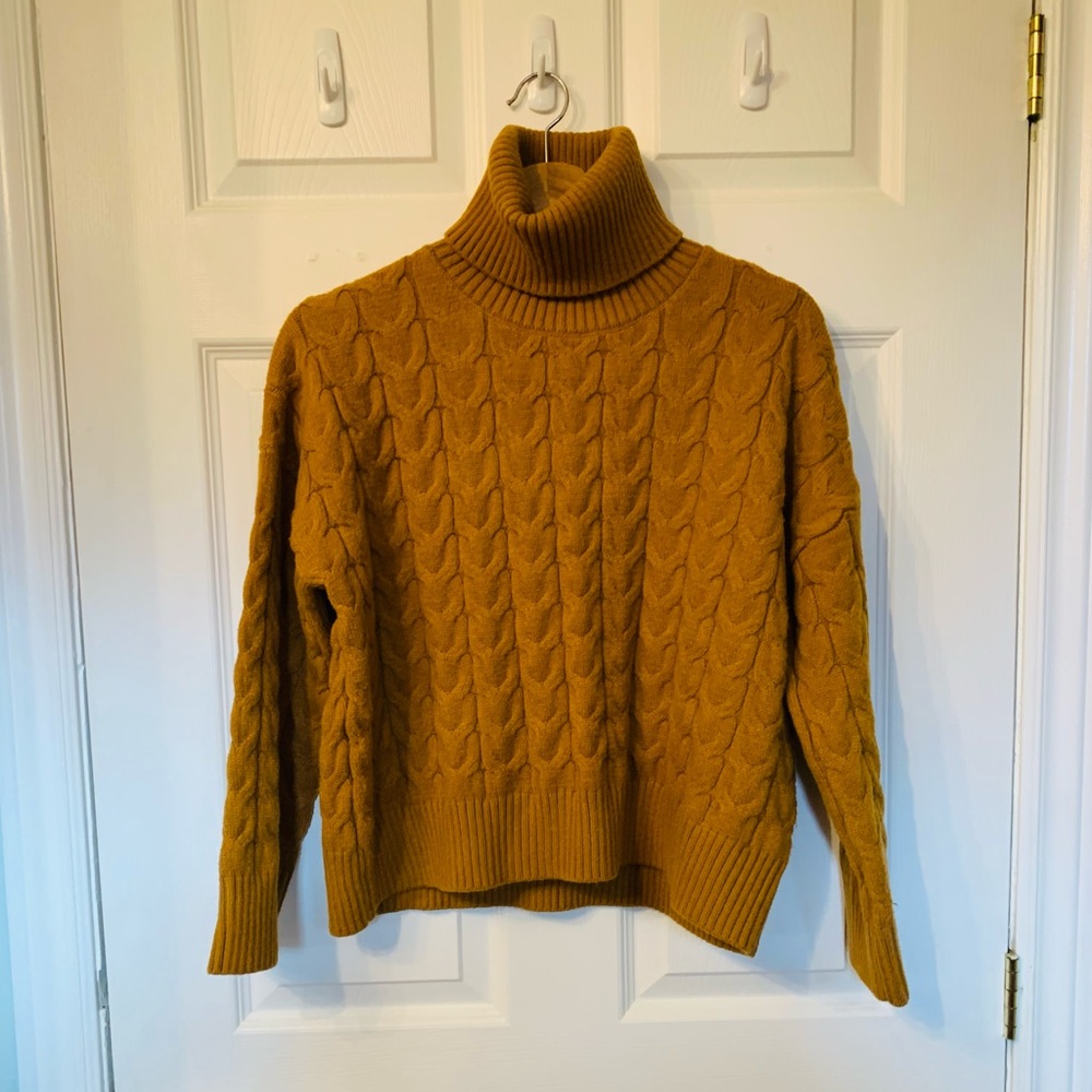 Cable Knit Turtleneck Sweater - Mustard